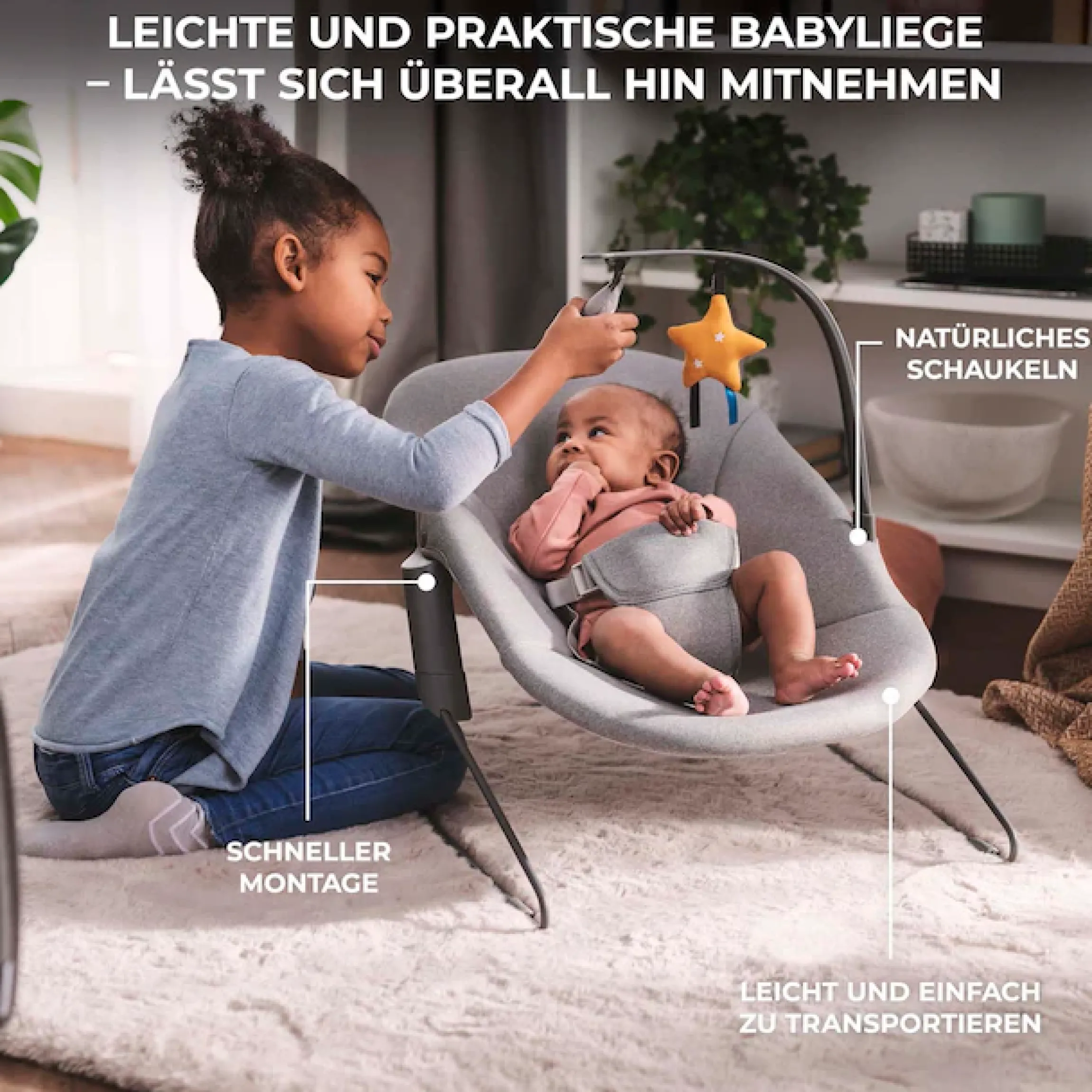 Kinderkraft Kombihochstuhl »Set: Kinderstuhl ENOCK + Babywippe CALMEE GREY« (Set) 2 Stk.mitwachsend