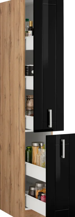KOCHSTATION Apothekerschrank »KS-Tinnum« 30 cm breit, 200 cm hoch, Metallgriffe, MDF Fronten, Auszüge