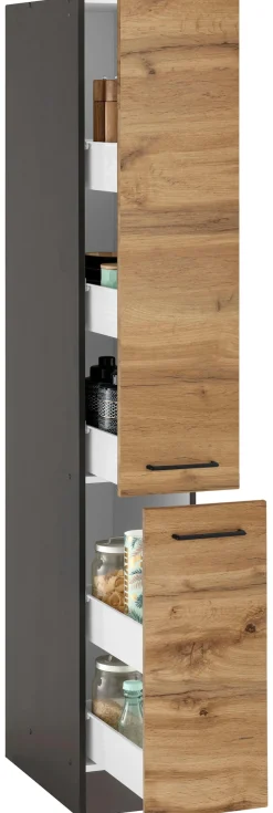 KOCHSTATION Apothekerschrank »KS-Tulsa« 30 cm breit, 200 cm hoch, mit 2 Auszügen, Metallgriff, MDF Front