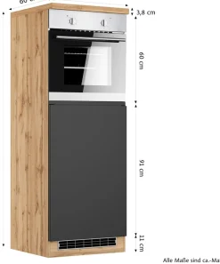KOCHSTATION Backofen/Kühlumbauschrank »KS-Virginia,neu in verbesserter Ausführung« Arbeitsplatte 38 mm stark, Stauraum, Softclose,Maße (B/H/T): ca. 60/166/60 cm, Türanschlag frei wählbar