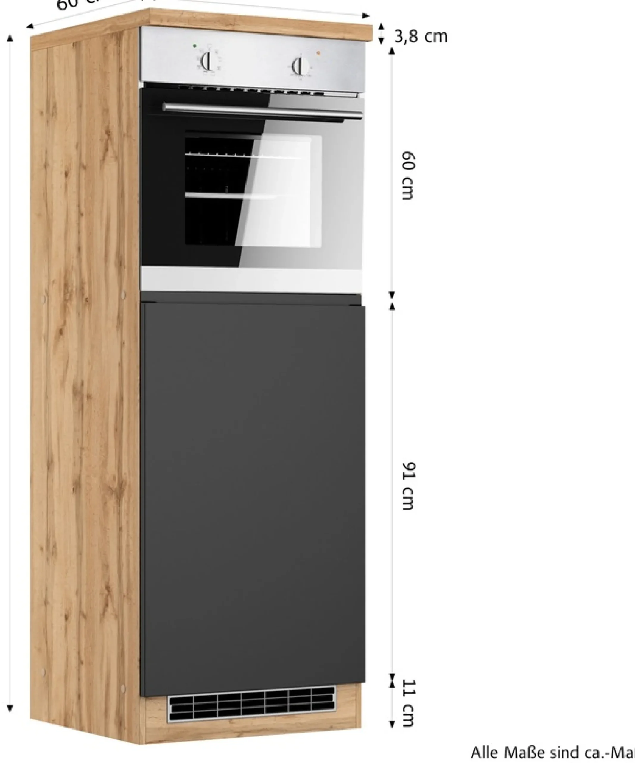 KOCHSTATION Backofen/Kühlumbauschrank »KS-Virginia,neu in verbesserter Ausführung« Arbeitsplatte 38 mm stark, Stauraum, Softclose,Maße (B/H/T): ca. 60/166/60 cm, Türanschlag frei wählbar