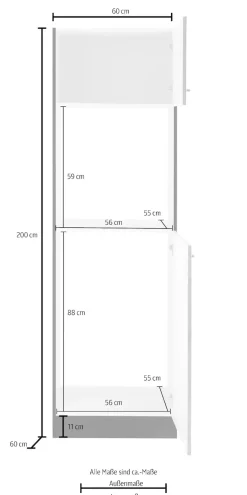 KOCHSTATION Backofen/Kühlumbauschrank »KS-Tulsa« 60 cm breit, 200 cm hoch, mit Nischenmaß 88 cm