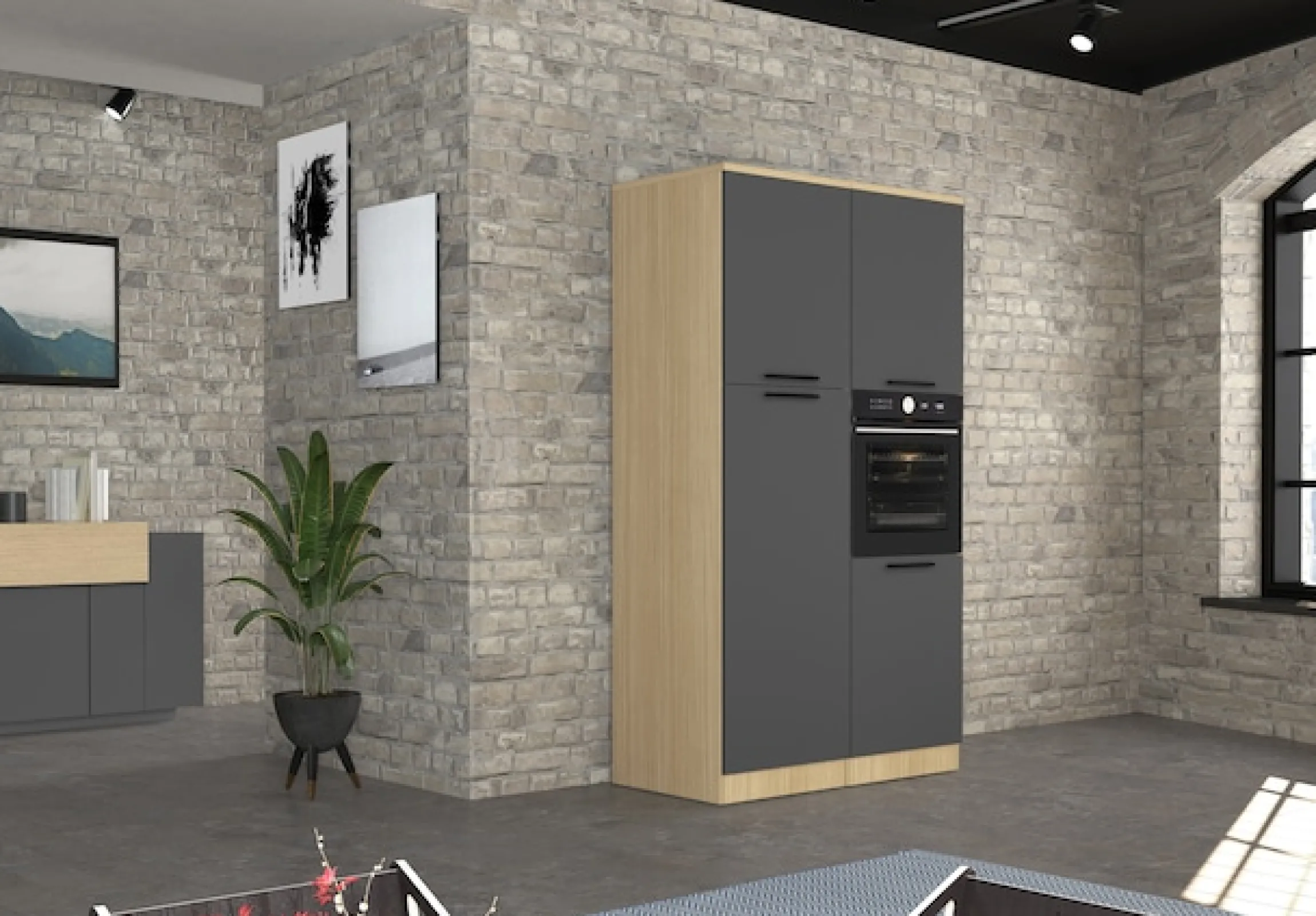 KOCHSTATION Backofenumbauschrank »Luna, Backofenschrank, Backofen-Hochschrank, Made in Italy« B/T/H: 60×60×214,5 cm, Oberplatte mit 25 mm Stärke