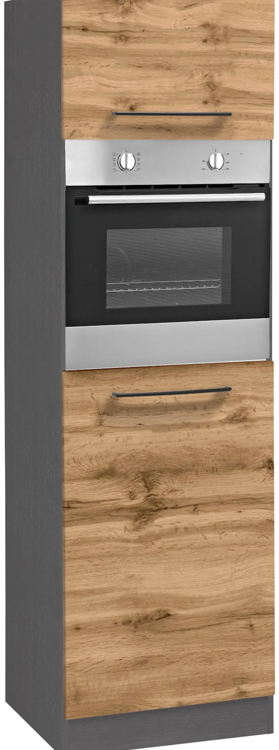 KOCHSTATION Backofenumbauschrank »KS-Tulsa« 60 cm breit, 200 cm hoch, für Einbaubackofen, schwarze Metallgriffe