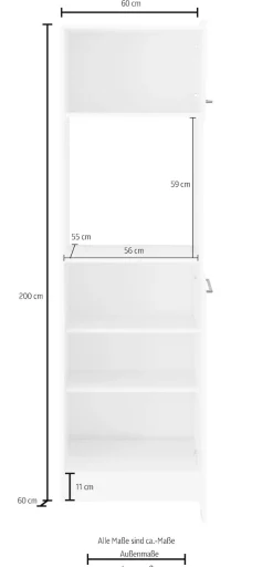 KOCHSTATION Backofenumbauschrank »KS-Tulsa« 60 cm breit, 200 cm hoch, für Einbaubackofen, schwarze Metallgriffe