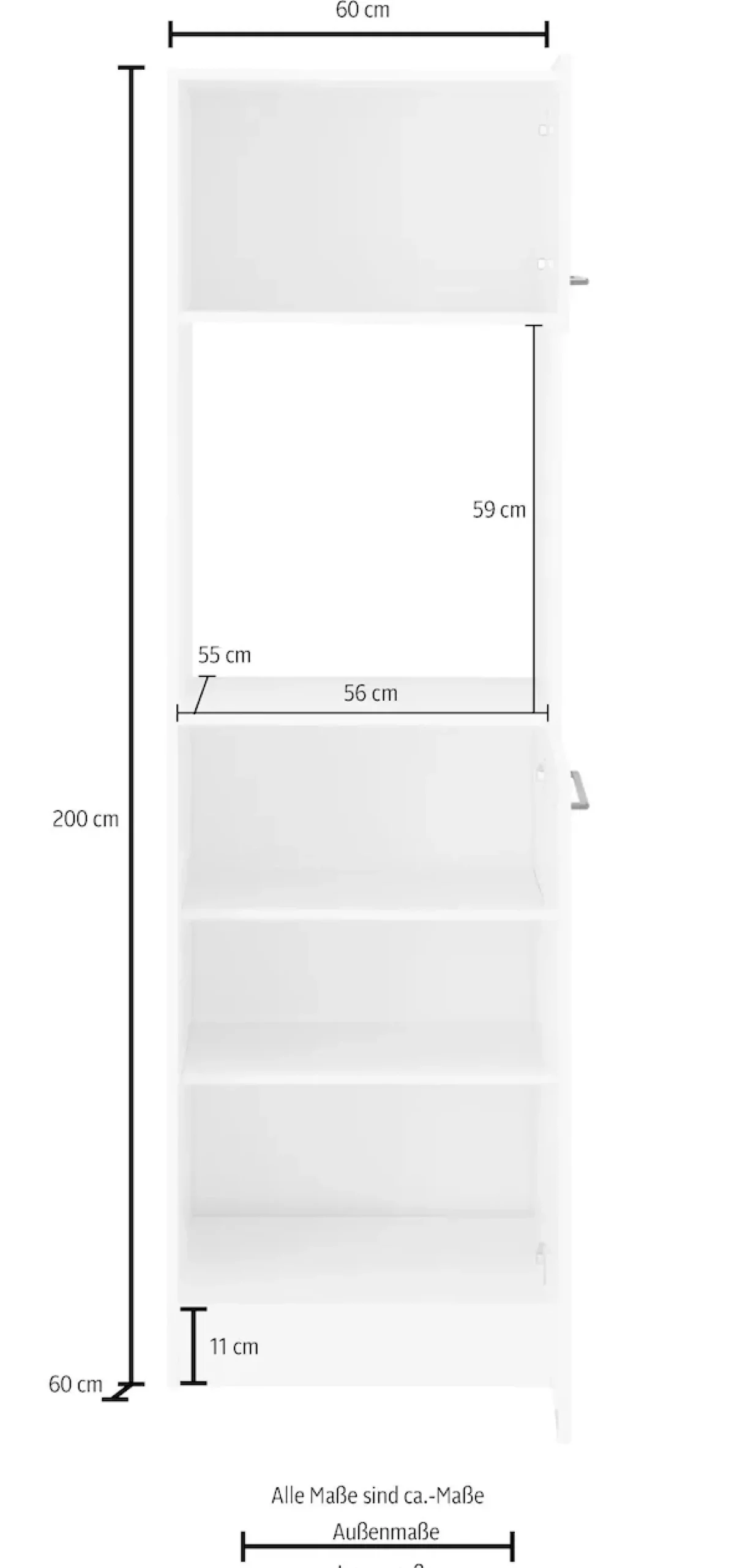 KOCHSTATION Backofenumbauschrank »KS-Tulsa« 60 cm breit, 200 cm hoch, für Einbaubackofen, schwarze Metallgriffe