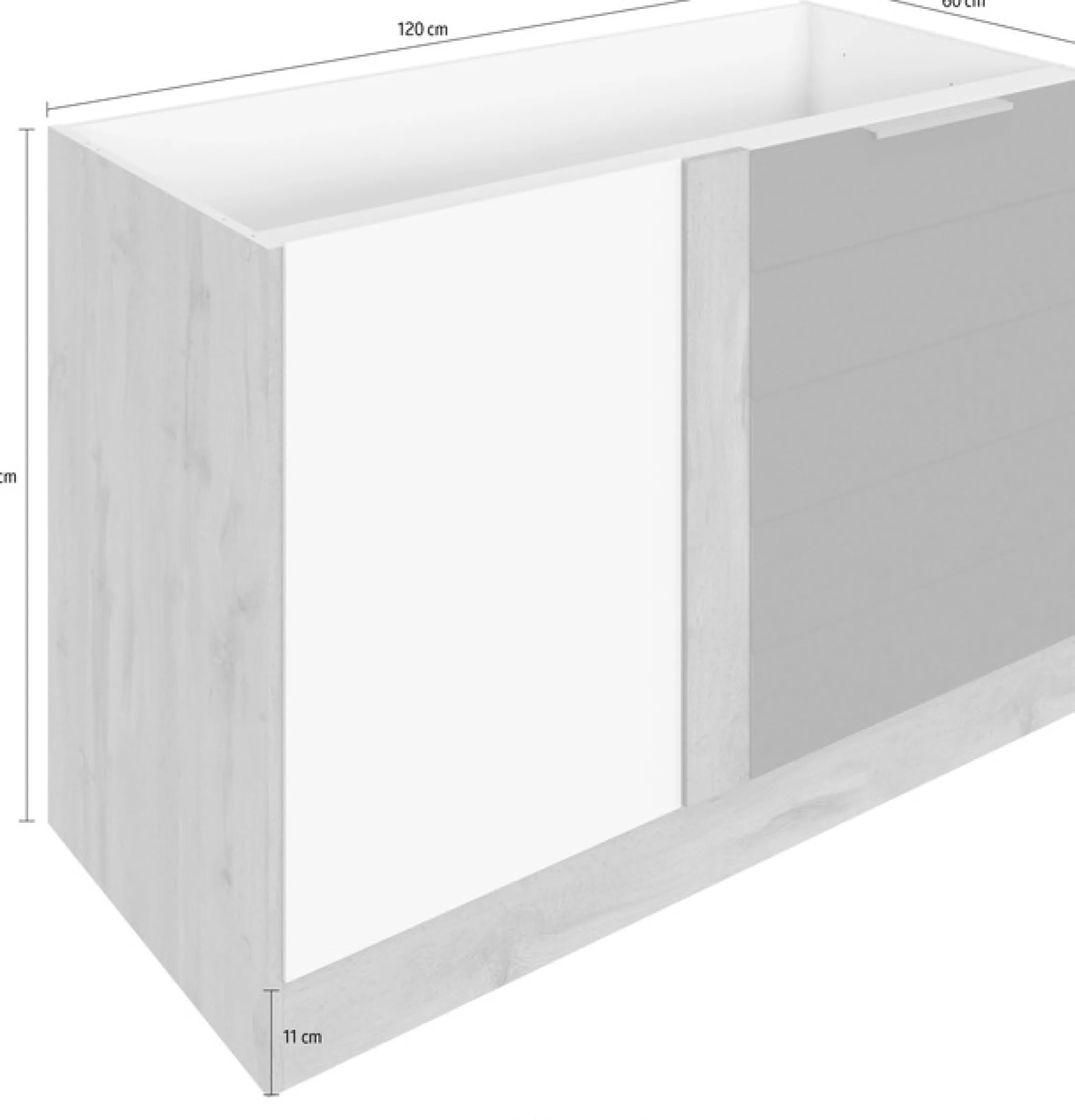 KOCHSTATION Eckunterschrank »KS-Luhe« 120 cm breit, hochwertige MDF-Fronten mit waagerechter Lisene
