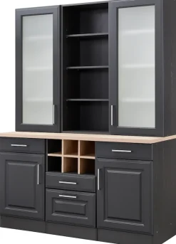KOCHSTATION Küchenbuffet »KS-Stockholm« hochwertige MDF-Fronten, 2 Glasrahmentüren, 200 cm hoch, viel Stauraum