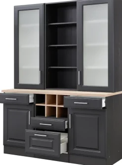 KOCHSTATION Küchenbuffet »KS-Stockholm« hochwertige MDF-Fronten, 2 Glasrahmentüren, 200 cm hoch, viel Stauraum