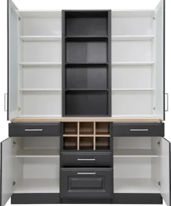 KOCHSTATION Küchenbuffet »KS-Stockholm« hochwertige MDF-Fronten, 2 Glasrahmentüren, 200 cm hoch, viel Stauraum