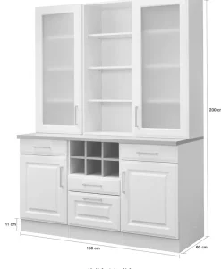 KOCHSTATION Küchenbuffet »KS-Stockholm« hochwertige MDF-Fronten, 2 Glasrahmentüren, 200 cm hoch, viel Stauraum