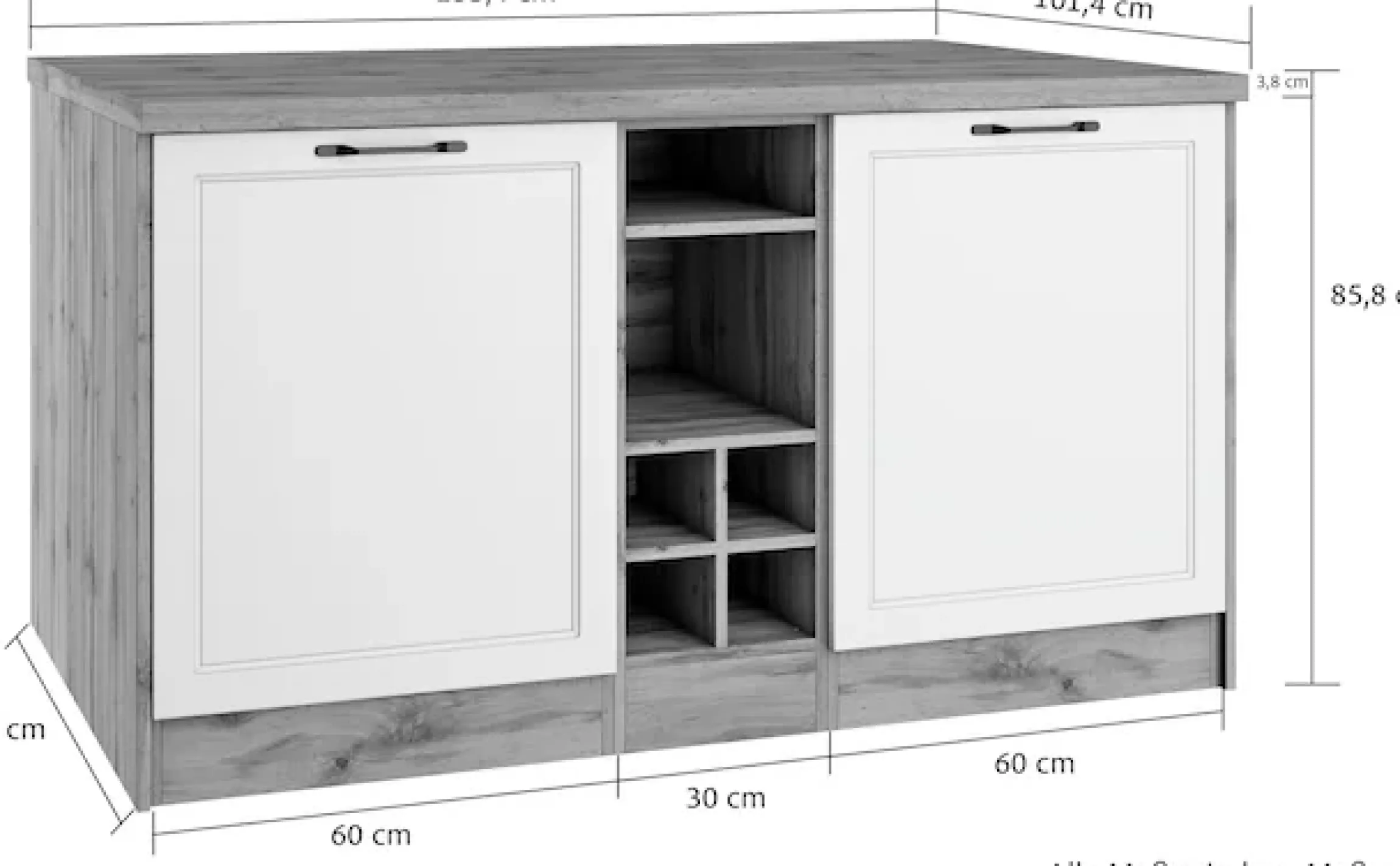KOCHSTATION Kücheninsel »KS-Lana, Breite 153 cm« MDF-Fronten, Arbeitsplatte 38mm stark