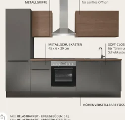 KOCHSTATION Küchenzeile »Cocco B/H/T 280x211x60 cm« Breite 280 cm, wahlweise mit E-Geräten und Induktion
