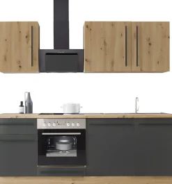 KOCHSTATION Küchenzeile »Florida mit 38mm starker Arbeitsplatte« Breite 220 cm, wahlweise mit E-Geräten, Soft-Close-Funktion