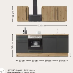 KOCHSTATION Küchenzeile »Florida mit 38mm starker Arbeitsplatte« Breite 220 cm, wahlweise mit E-Geräten, Soft-Close-Funktion