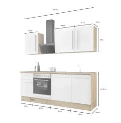 KOCHSTATION Küchenzeile »Florida mit 38mm starker Arbeitsplatte« Breite 220 cm, wahlweise mit E-Geräten, Soft-Close-Funktion
