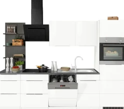 KOCHSTATION Küchenzeile »KS-Brindisi Breite 280 cm« wahlweise mit E-Geräten und Induktion, mit MDF-Fronten und Regal