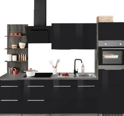 KOCHSTATION Küchenzeile »KS-Brindisi Breite 270 cm« wahlweise mit E-Geräten und Induktion, mit MDF-Fronten und Regal