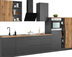 KOCHSTATION Küchenzeile »KS-Bruneck« 380 cm breit, Ceran-oder Induktionskochfeld, hochwertige MDF-Fronten