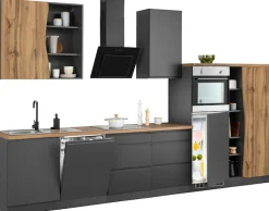 KOCHSTATION Küchenzeile »KS-Bruneck« 380 cm breit, Ceran-oder Induktionskochfeld, hochwertige MDF-Fronten