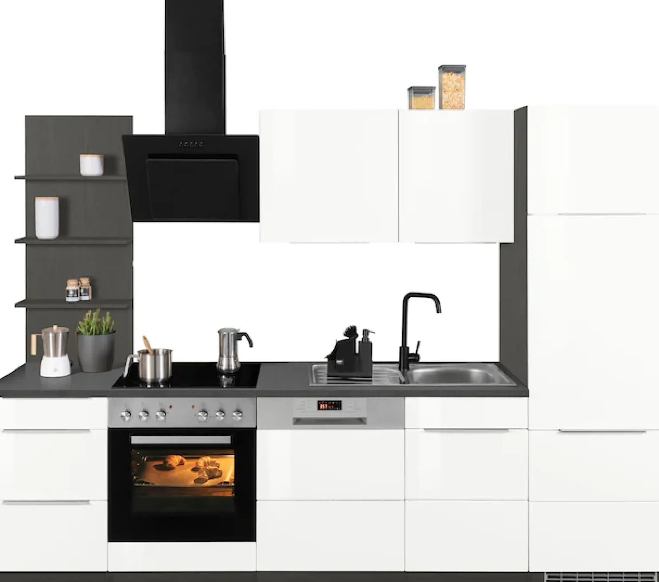 KOCHSTATION Küchenzeile »KS-Brindisi« Breite 280 cm, wahlweise mit E-Geräten, mit MDF-Fronten und Regal