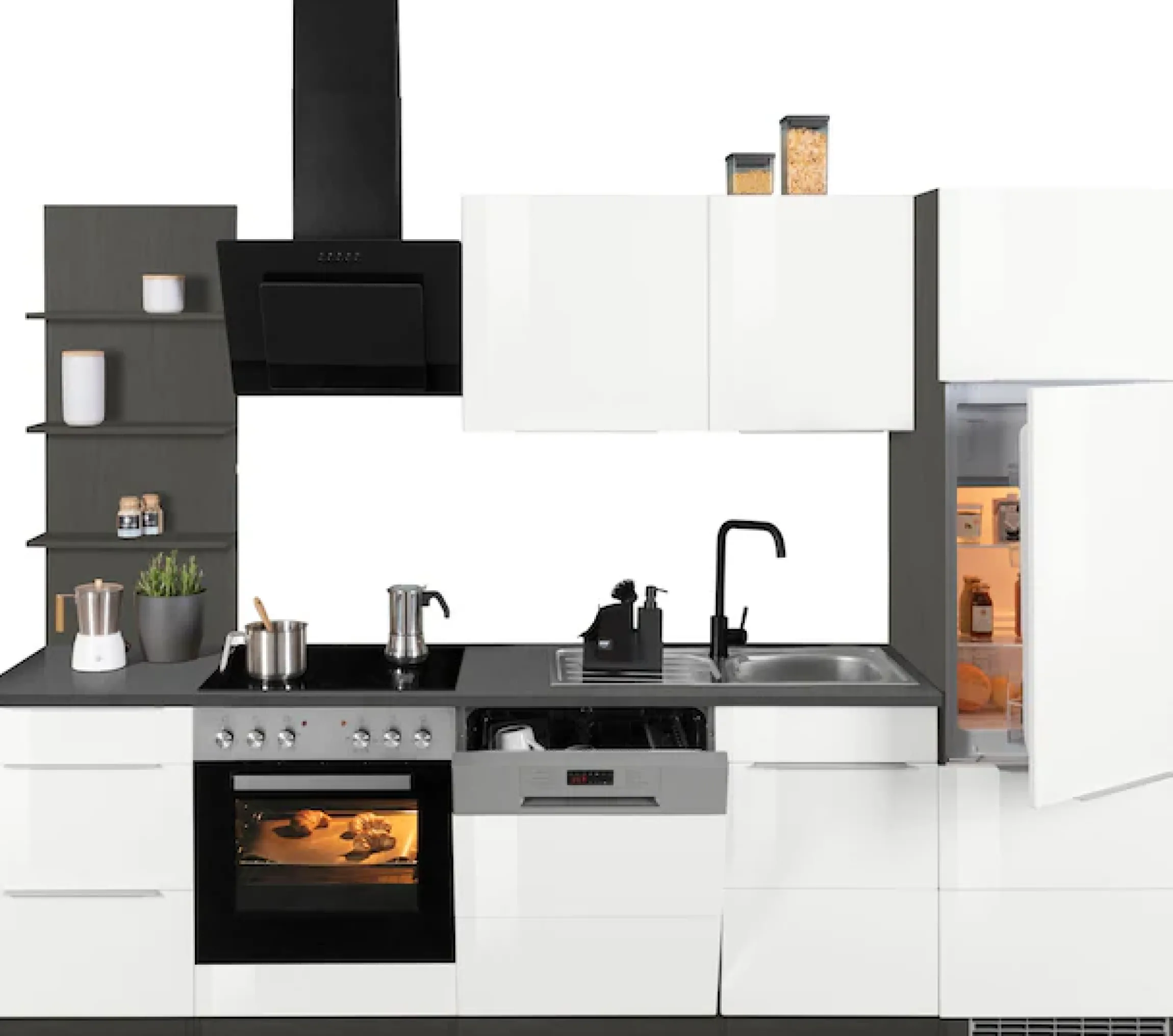 KOCHSTATION Küchenzeile »KS-Brindisi« Breite 280 cm, wahlweise mit E-Geräten, mit MDF-Fronten und Regal