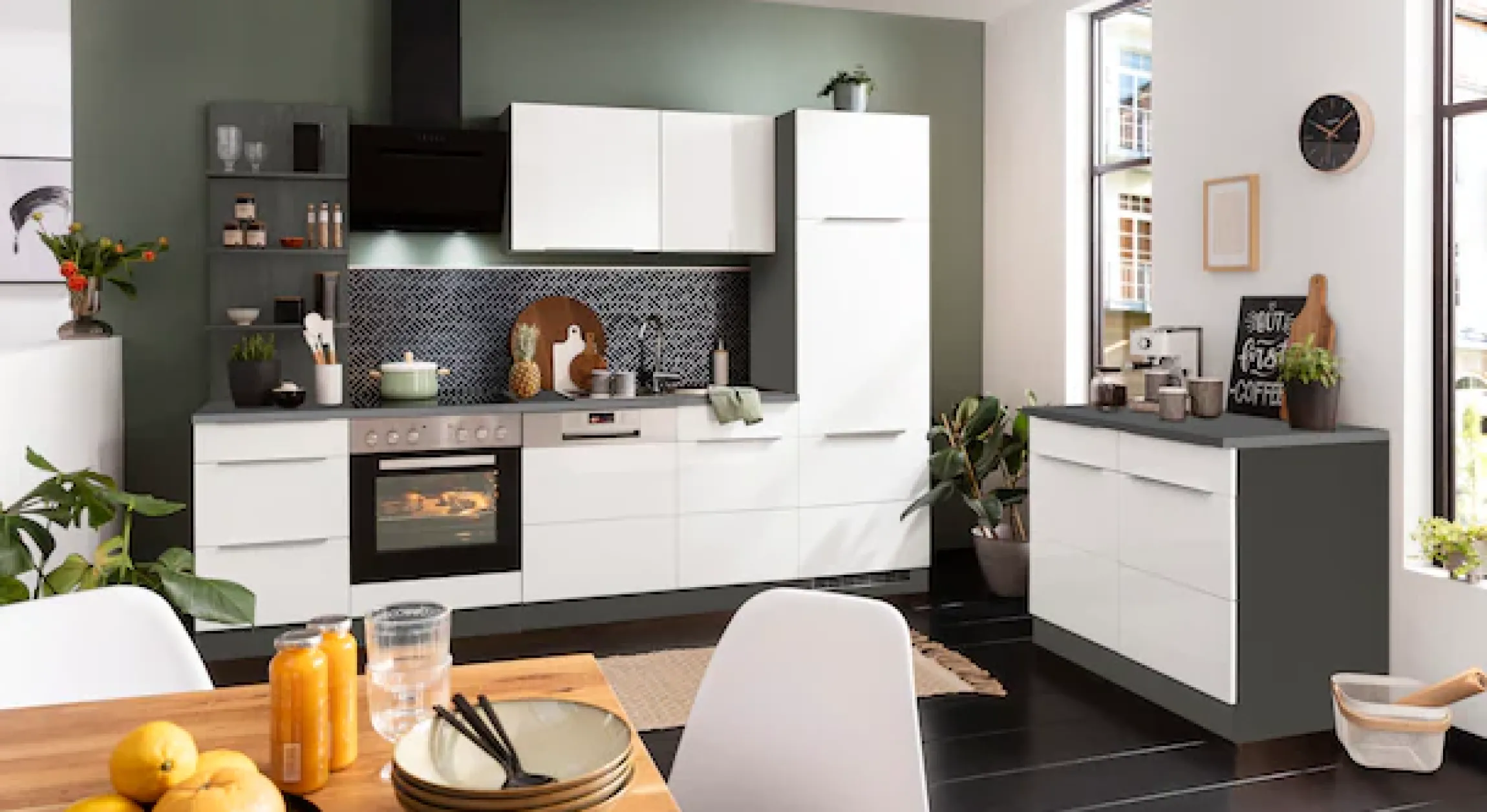 KOCHSTATION Küchenzeile »KS-Brindisi« Breite 280 cm, wahlweise mit E-Geräten, mit MDF-Fronten und Regal