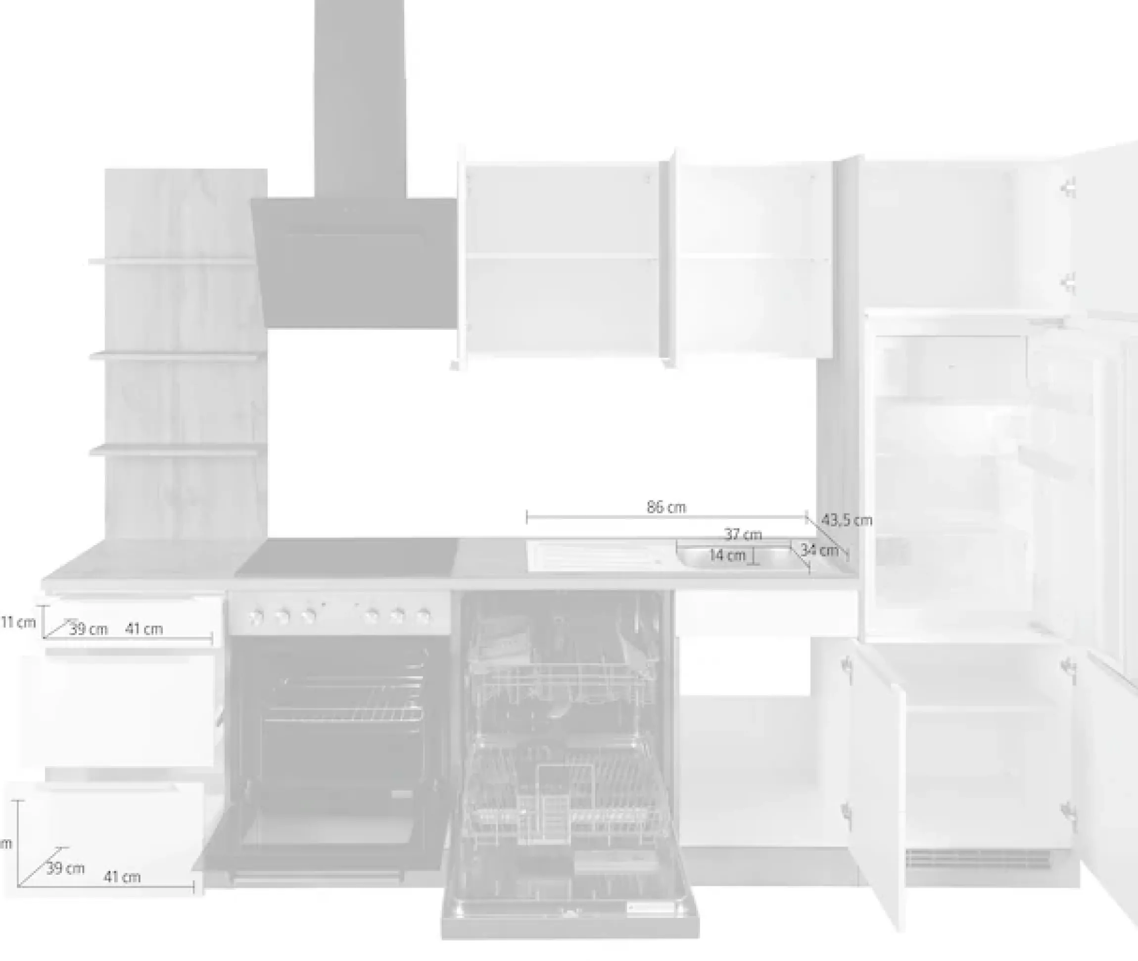 KOCHSTATION Küchenzeile »KS-Brindisi« Breite 280 cm, wahlweise mit E-Geräten, mit MDF-Fronten und Regal