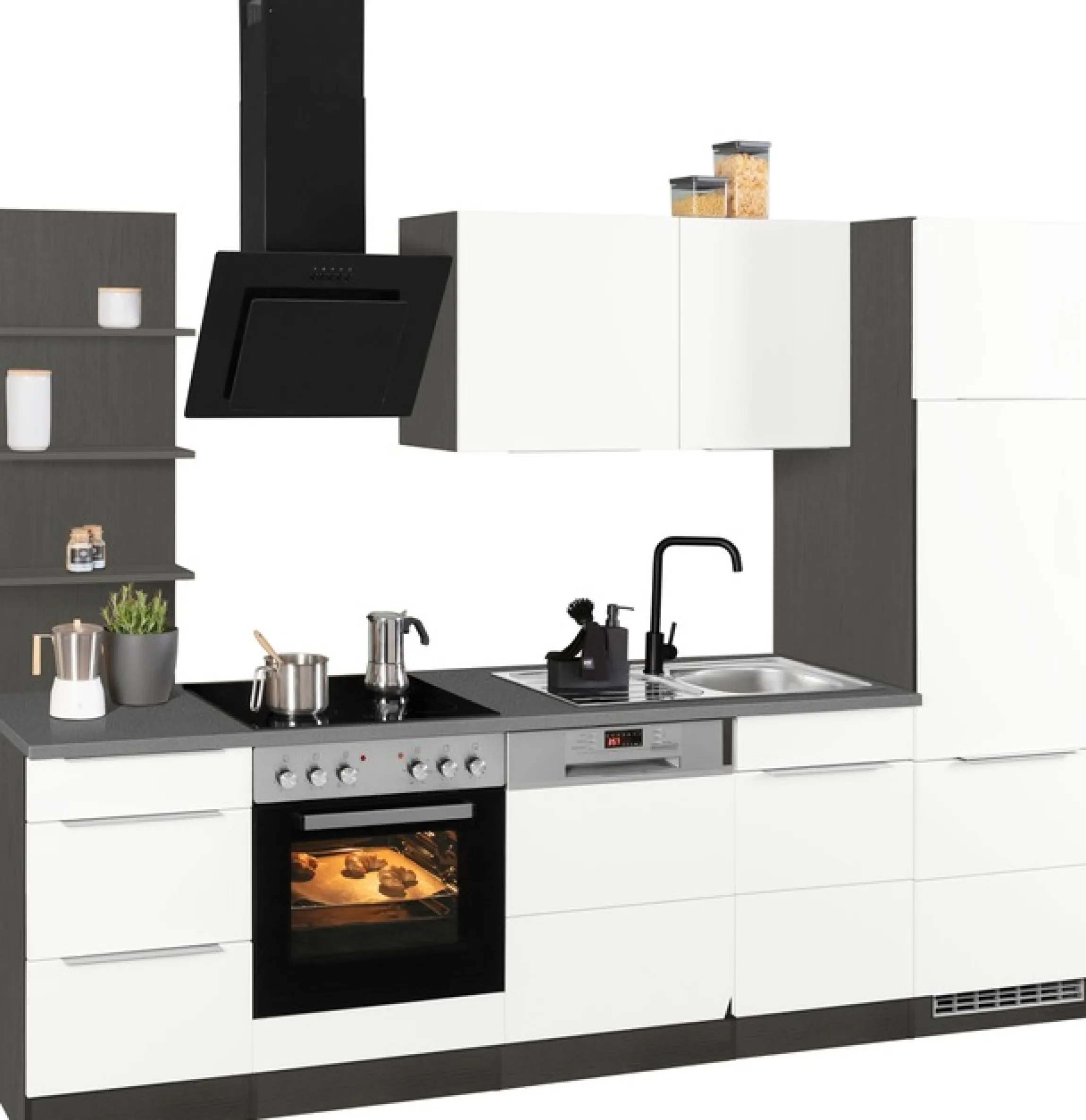 KOCHSTATION Küchenzeile »KS-Brindisi« Breite 280 cm, wahlweise mit E-Geräten, mit MDF-Fronten und Regal