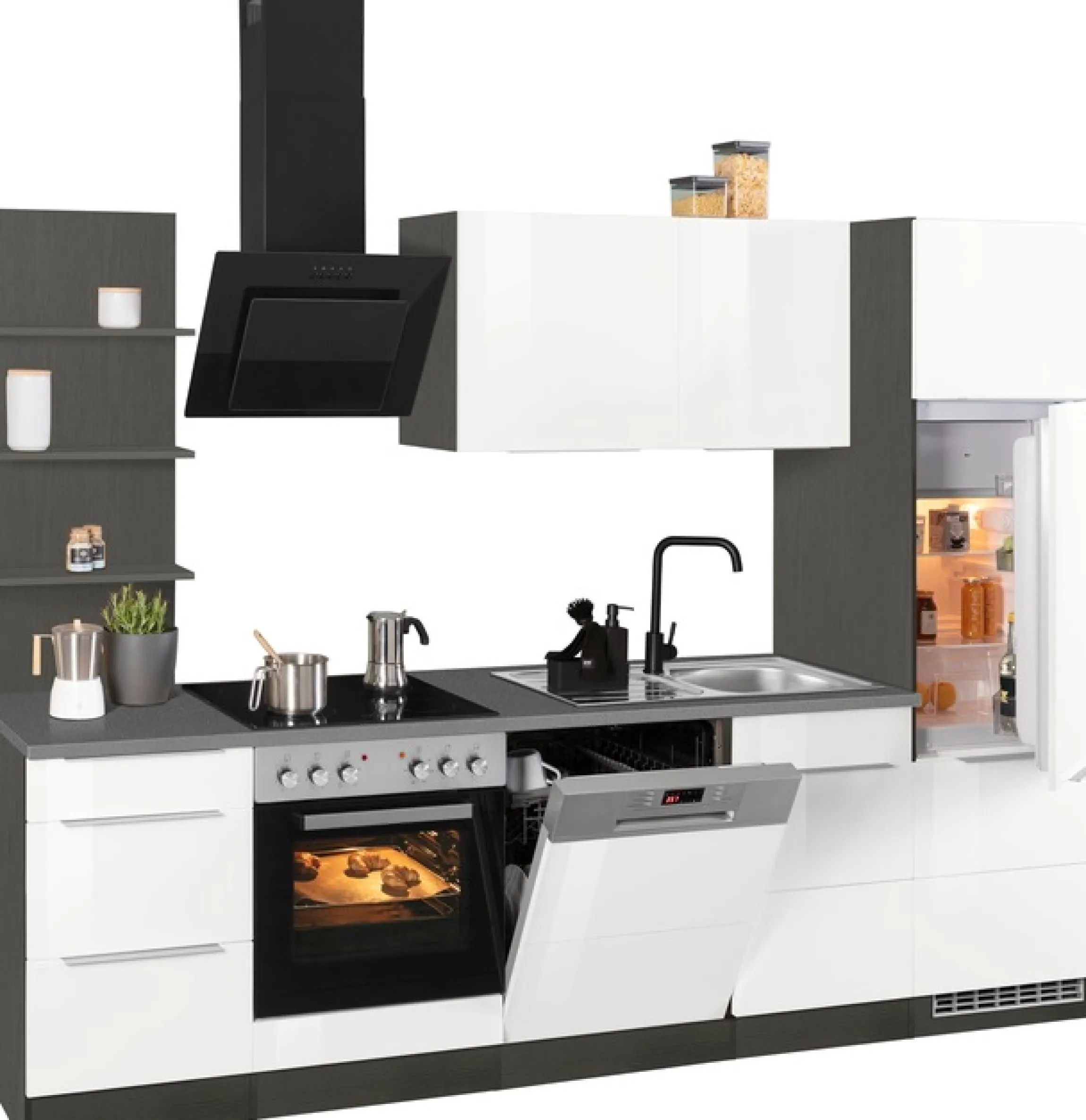 KOCHSTATION Küchenzeile »KS-Brindisi« Breite 280 cm, wahlweise mit E-Geräten, mit MDF-Fronten und Regal