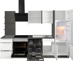 KOCHSTATION Küchenzeile »KS-Brindisi« Breite 280 cm, wahlweise mit E-Geräten, mit MDF-Fronten und Regal