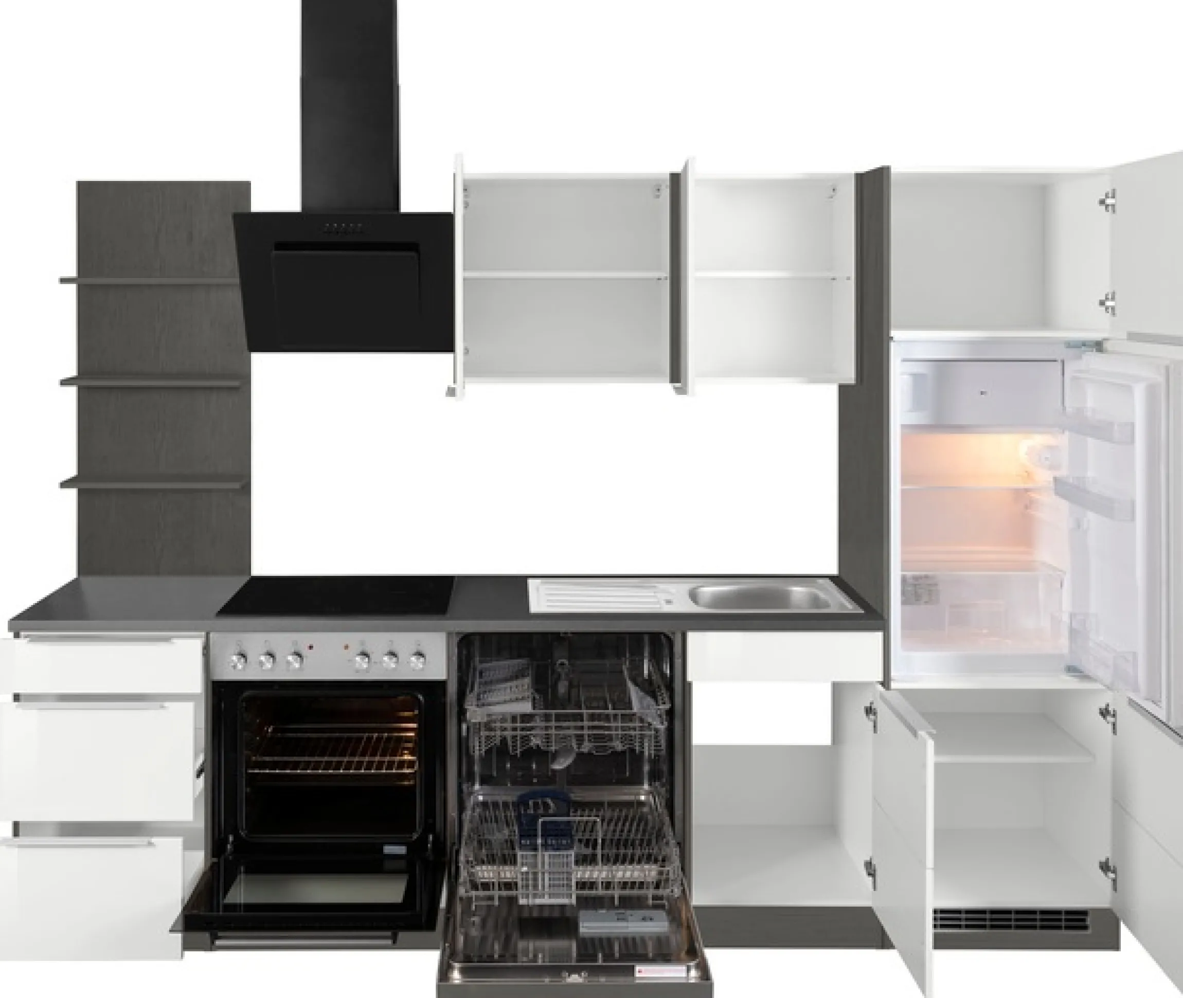 KOCHSTATION Küchenzeile »KS-Brindisi« Breite 280 cm, wahlweise mit E-Geräten, mit MDF-Fronten und Regal