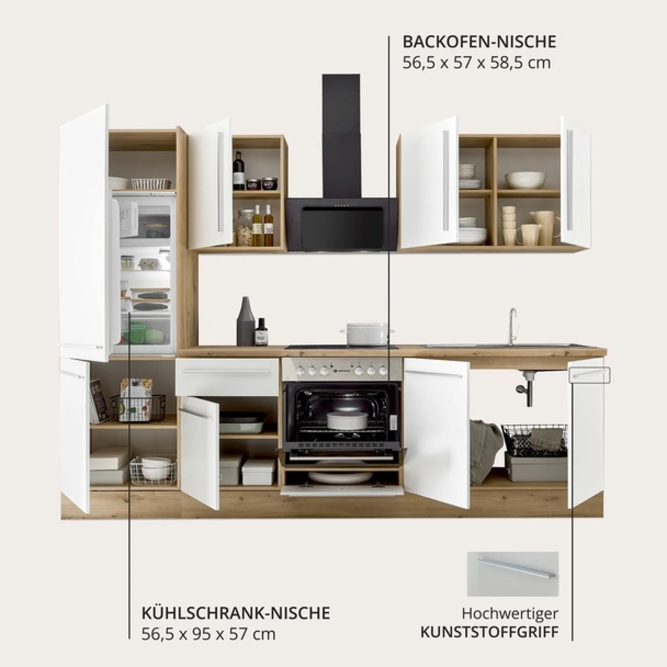 KOCHSTATION Küchenzeile »KS-Florida mit 38mm starker Arbeitsplatte« Breite 270 cm, wahlweise mit E-Geräten, Soft-Close-Funktion
