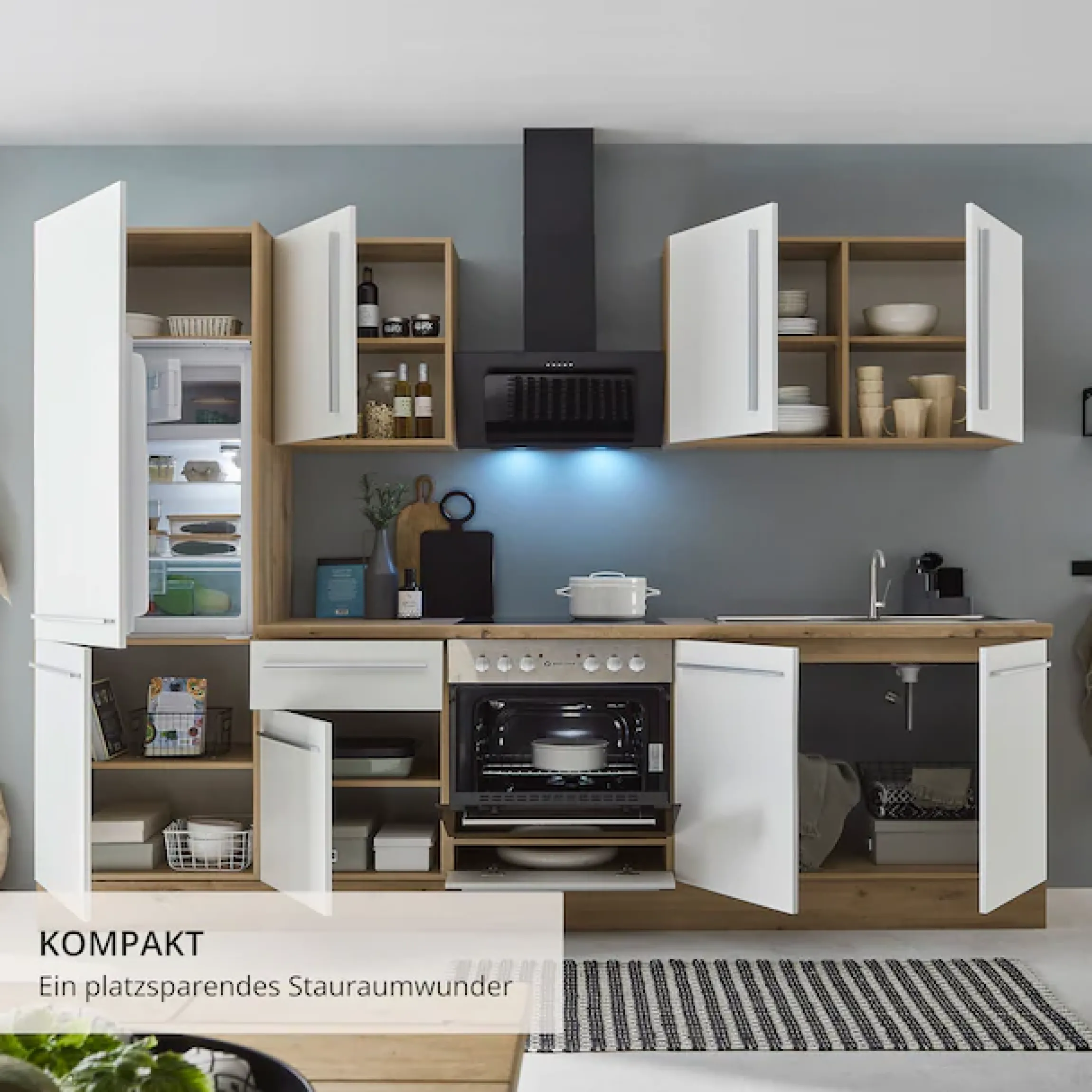 KOCHSTATION Küchenzeile »KS-Florida mit 38mm starker Arbeitsplatte« Breite 270 cm, wahlweise mit E-Geräten, Soft-Close-Funktion