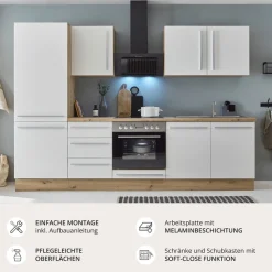 KOCHSTATION Küchenzeile »KS-Florida mit 38mm starker Arbeitsplatte« Breite 270 cm, wahlweise mit E-Geräten, Soft-Close-Funktion