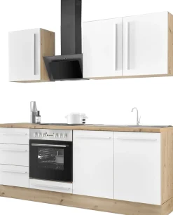 KOCHSTATION Küchenzeile »KS-Florida mit 38mm starker Arbeitsplatte« Breite 210 cm, wahlweise mit E-Geräten, Soft-Close-Funktion