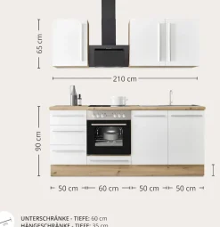 KOCHSTATION Küchenzeile »KS-Florida mit 38mm starker Arbeitsplatte« Breite 210 cm, wahlweise mit E-Geräten, Soft-Close-Funktion