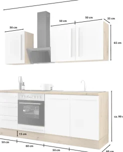 KOCHSTATION Küchenzeile »KS-Florida mit 38mm starker Arbeitsplatte« Breite 210 cm, wahlweise mit E-Geräten, Soft-Close-Funktion