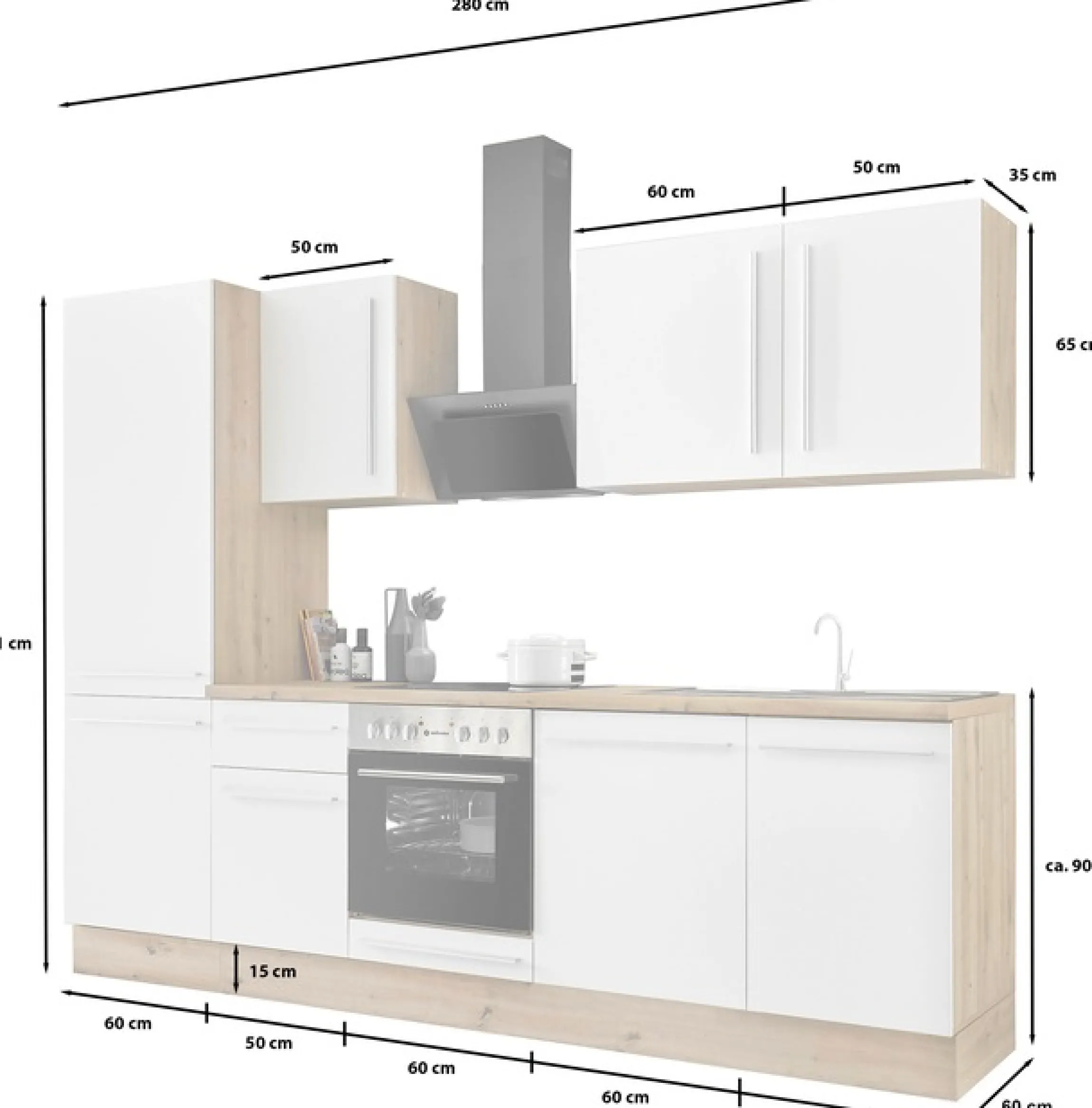 KOCHSTATION Küchenzeile »KS-Florida mit 38mm starker Arbeitsplatte« Breite 280 cm, wahlweise mit E-Geräten, Soft-Close-Funktion