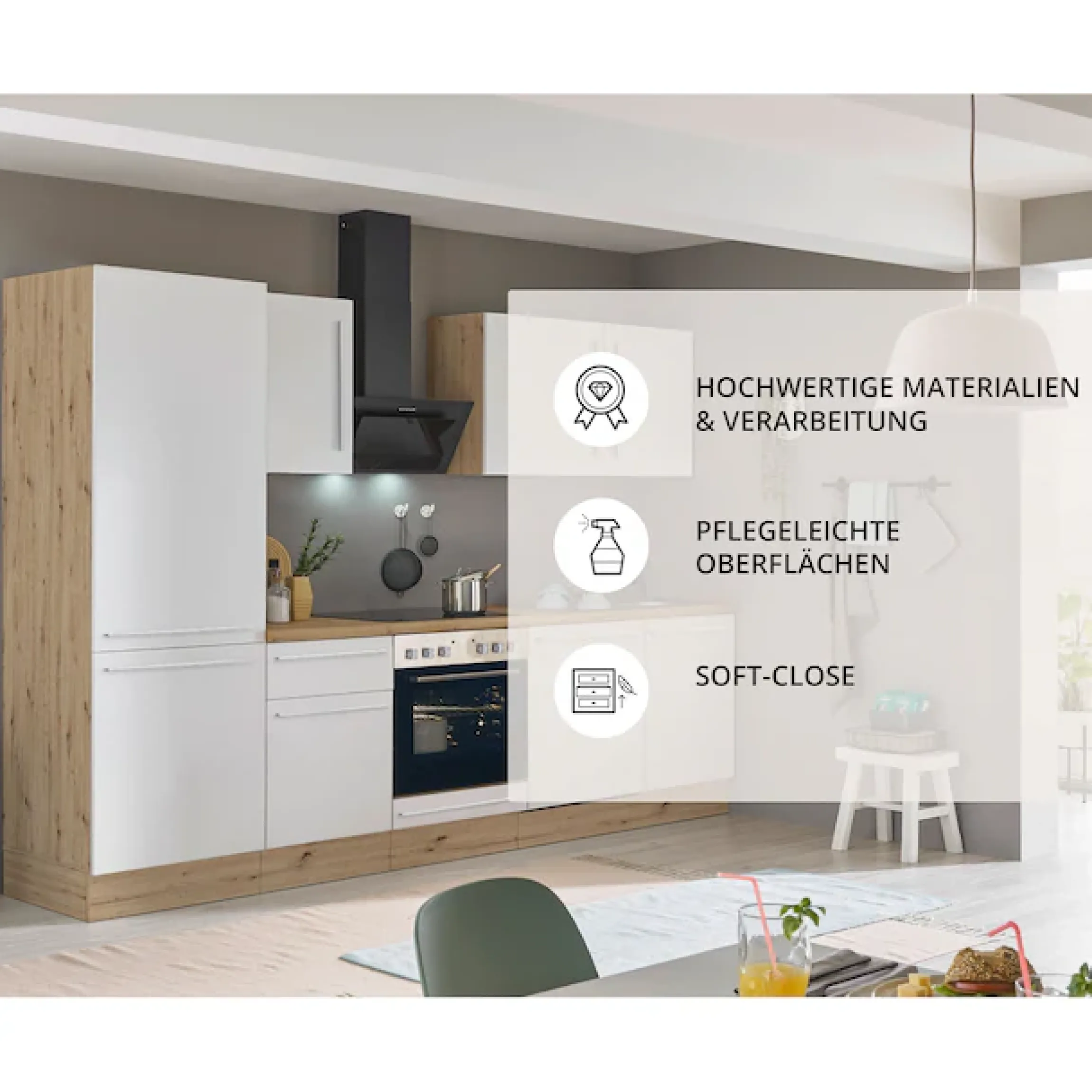 KOCHSTATION Küchenzeile »KS-Florida mit 38mm starker Arbeitsplatte« Breite 280 cm, wahlweise mit E-Geräten, Soft-Close-Funktion