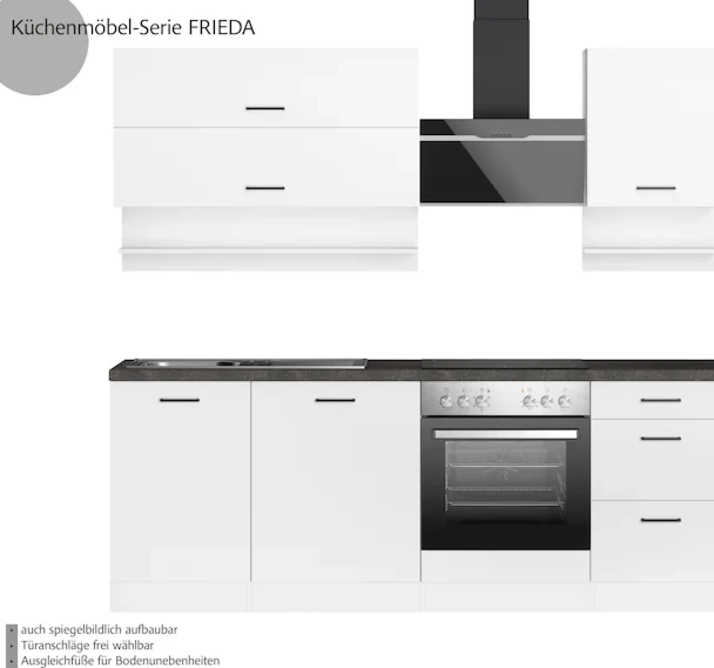KOCHSTATION Küchenzeile »KS-Frieda Breite 220 cm« wahlweise mit E-Geräten, mit 38mm starker Arbeitsplatte