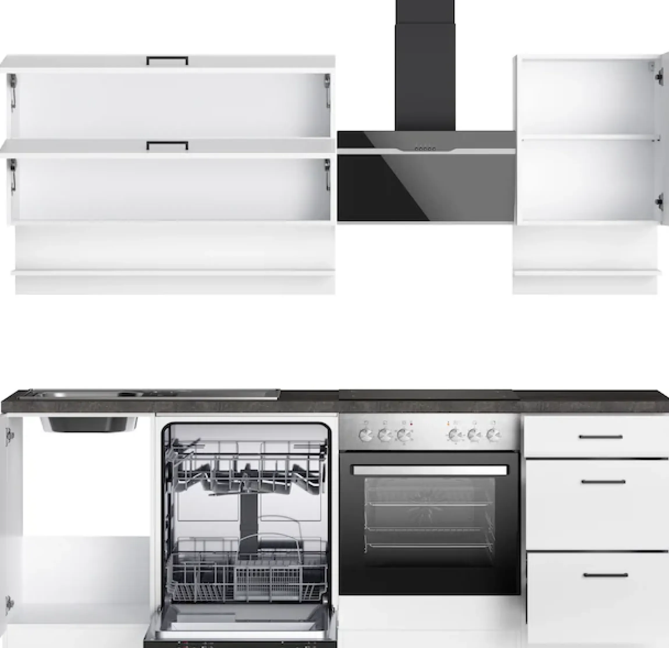 KOCHSTATION Küchenzeile »KS-Frieda Breite 220 cm« wahlweise mit E-Geräten, mit 38mm starker Arbeitsplatte