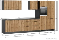 KOCHSTATION Küchenzeile »KS-Lagos, Breite 360 cm, wahlweise mit E-Geräten« GK-oder Induktionskochfeld, Spüle edelstahl oder schwarz