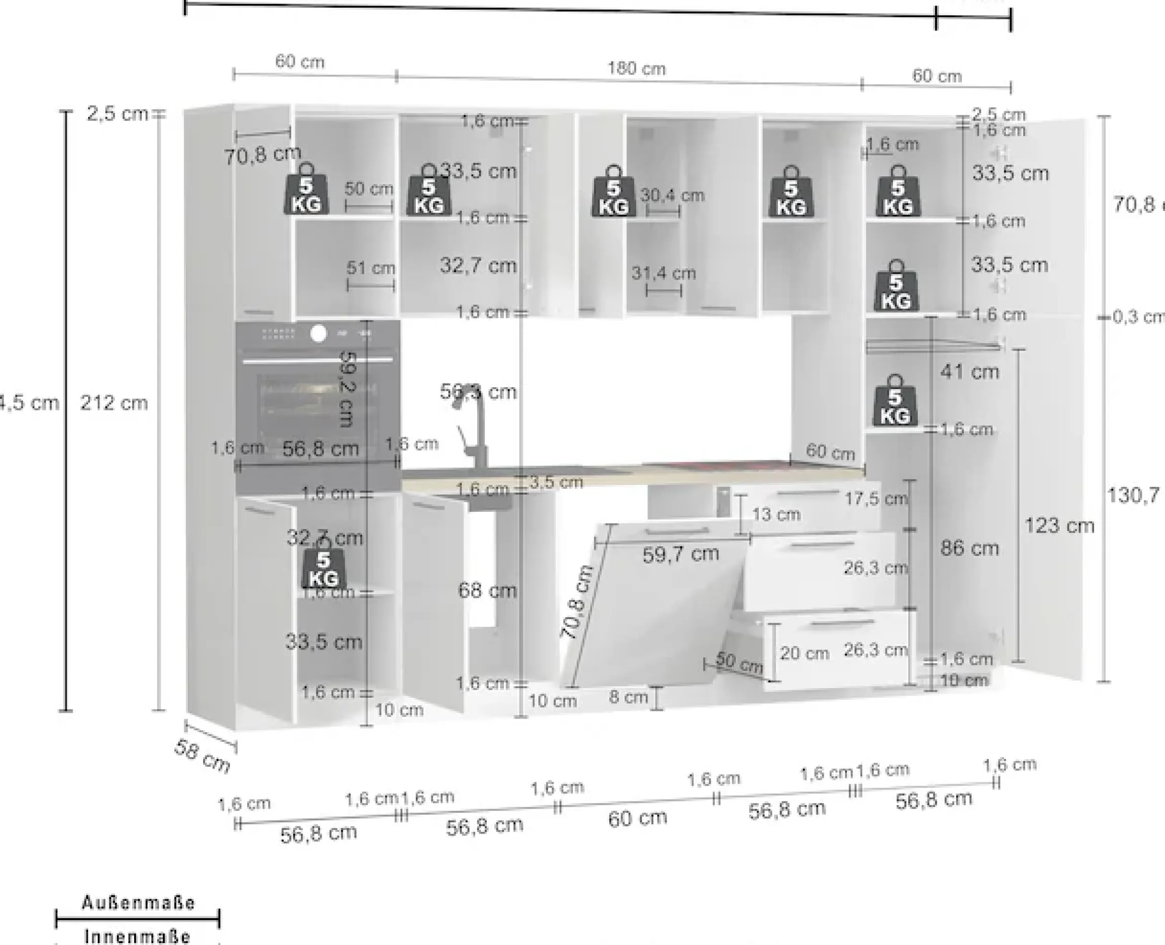 KOCHSTATION Küchenzeile »KS-Luna, Einbauküche, Zeilenküche, Küchenblock« Breite 300 cm, wahlweise mit Hanseatic-E-Geräten, APL 35mm stark