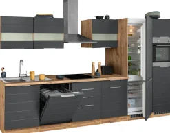 KOCHSTATION Küchenzeile »KS-Luhe« 360 cm breit, wahlweise mit oder ohne E-Geräten, gefräste MDF-Fronten