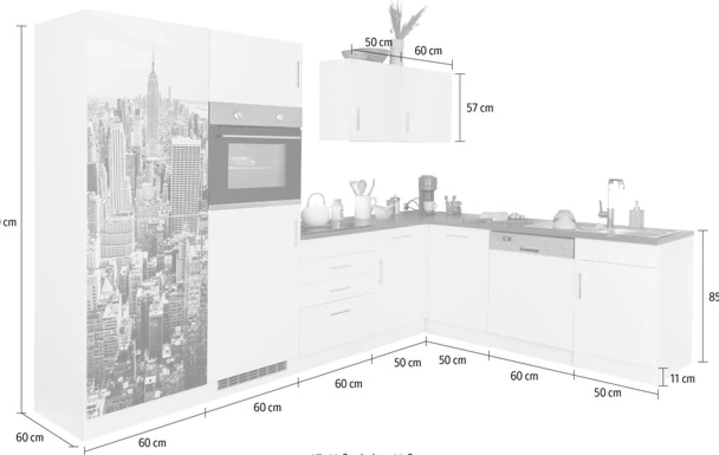 KOCHSTATION Küchenzeile »KS-Paris – Küchen mit einzigartigen Fotomotiven auf den Fronten« Stellbreite 290/220 cm, wahlweise mit E-Geräten und Induktion