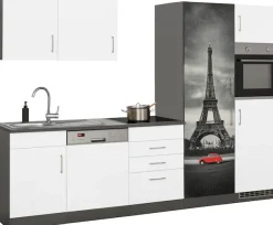 KOCHSTATION Küchenzeile »KS-Paris – Küchen mit einzigartigen Fotomotiven auf den Fronten« Breite 290 cm, wahlweise mit E-Geräten und Induktion