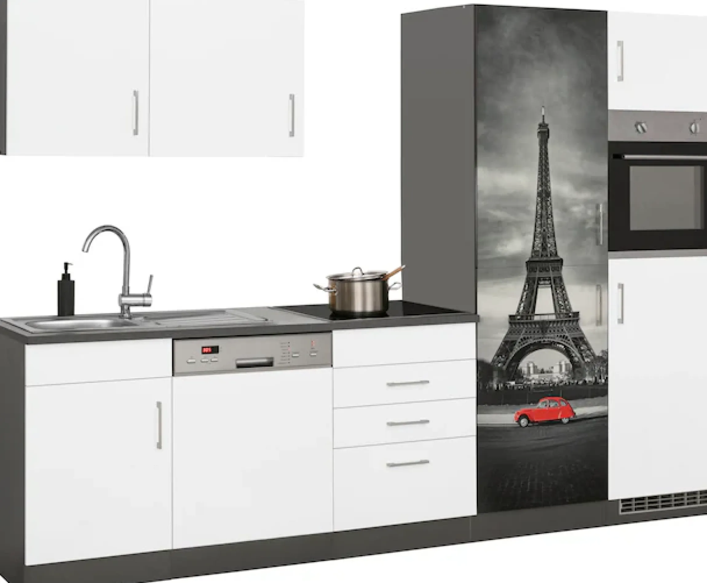 KOCHSTATION Küchenzeile »KS-Paris – Küchen mit einzigartigen Fotomotiven auf den Fronten« Breite 290 cm, wahlweise mit E-Geräten und Induktion