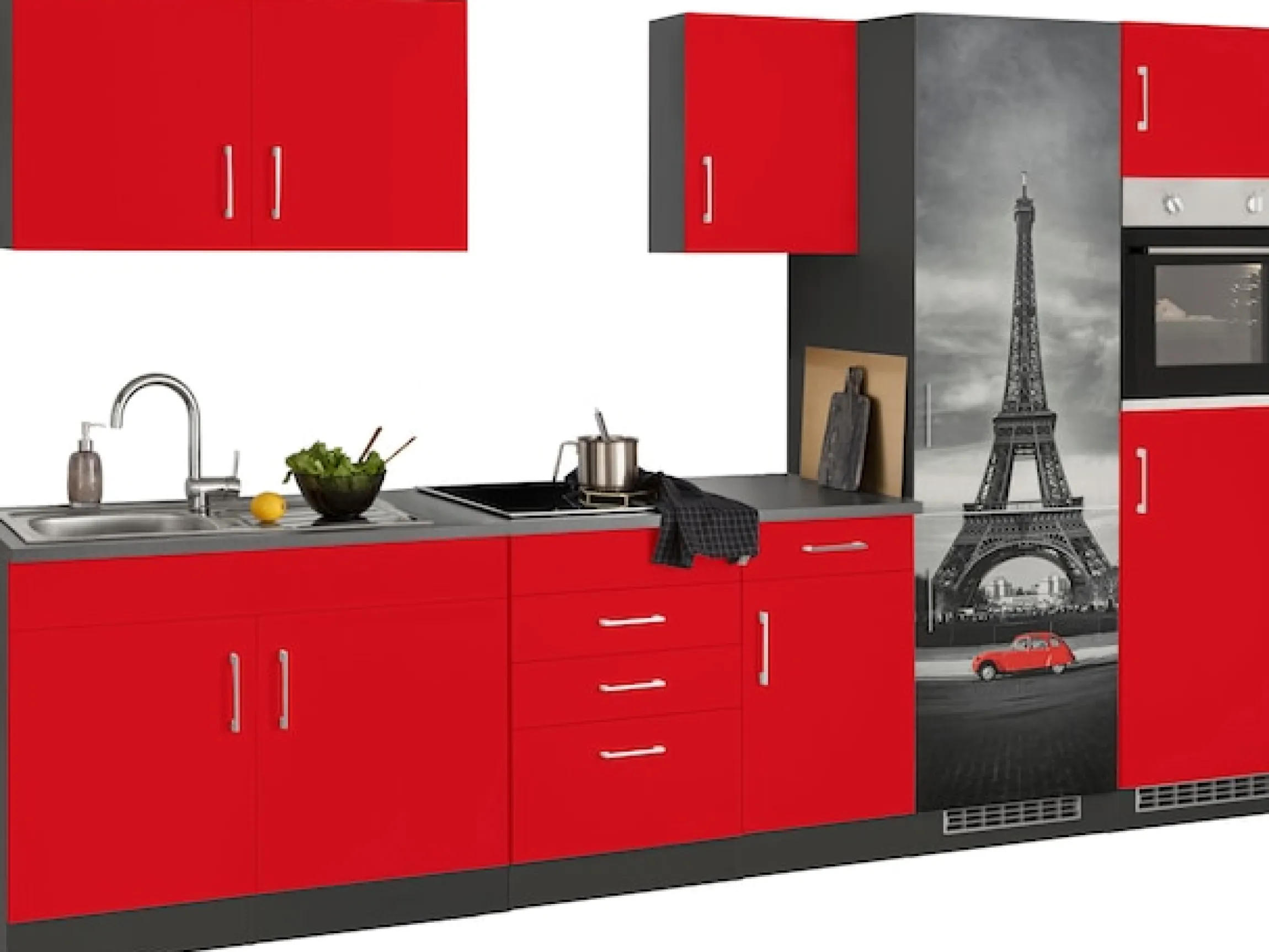 KOCHSTATION Küchenzeile »KS-Paris – Küchen mit einzigartigen Fotomotiven auf den Fronten« Breite 330 cm, wahlweise mit E-Geräten und Induktion