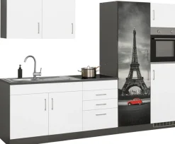 KOCHSTATION Küchenzeile »KS-Paris – Küchen mit einzigartigen Fotomotiven auf den Fronten« Breite 280 cm, wahlweise mit E-Geräten und Induktion